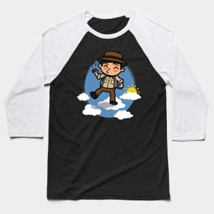 Funny Kawaii Man Walking On Clouds Sunny Heaven Cartoon Baseball T-Shirt